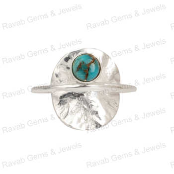 Best Selling Fine Jewelry Natural 12mm Square Kingman Arizona Turquoise Gemstone 925 Silver Gold Vermeil Eternity Dainty Ring