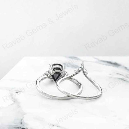 Best Quality 925 Sterling Silver Natural Black Onyx 7x9mm Pear Marquise Bridal Set Ring for Women Handmade Fine Luxury Jewelry