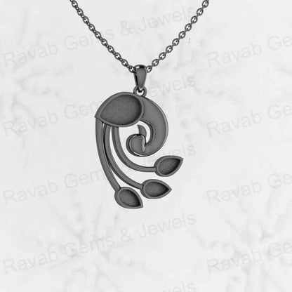 Best Quality 925 Sterling Silver 25mm Peacock Design Pear Semi Mount Blank Base Charm Pendant Setting Resin & Ashes Work Jewelry