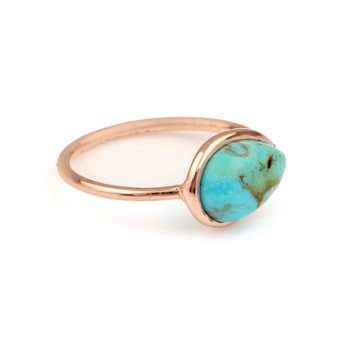 Hot Selling Boho Style Women's Fine Sterling Silver Ring Genuine Kingman Blue Arizona Turquoise Gemstone Rose Gold Plated Ring