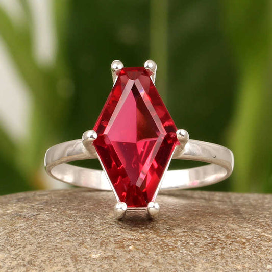 New Arrival Handmade 10x20mm Solid 925 Sterling Silver Prong Setting Women's Ring Red Garnet Hydro Quartz for Wedding Party