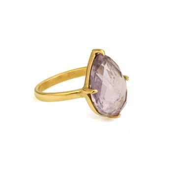 Best Selling 18K Gold Plated Sterling Silver Prong Ring Handmade Indian Jewelry Pink Amethyst Bezel Unisex Trendy Wedding Ring