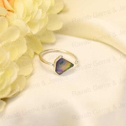 New Arrival Solid 925 Sterling Silver Abalone Shell Quartz 10x10mm Diamond Bezel Setting Adjustable Ring for Women Fine Jewelry