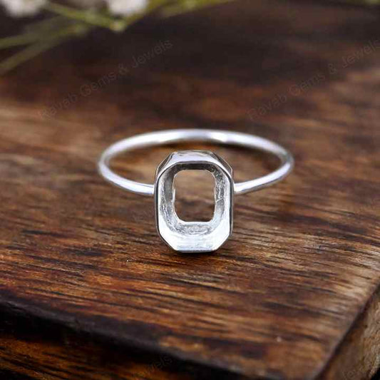 Genuine Solid 925 Sterling Silver Octagon Shape 8x10mm Bezel Setting Semi-Mount Blank Setting Simple Band Fine Ring For Women