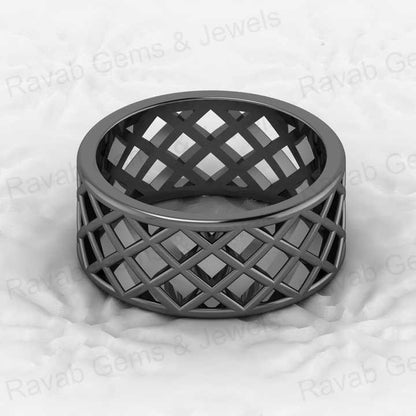 New Arrival Genuine 925 Sterling Silver 9mm Wide Band Checkered Pattern Filigree Personalized Men's Ring Fine Handmade Jewelry