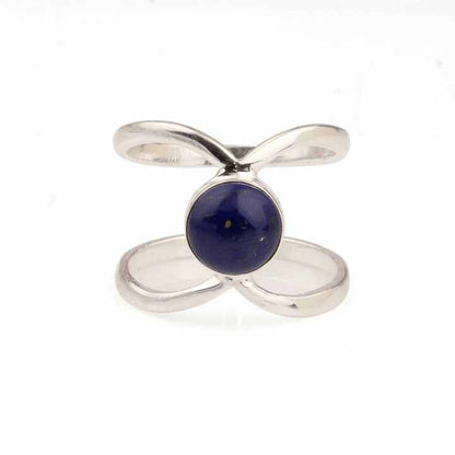 Top Selling Summer Sale 8mm Lapis Lazuli Stone Handmade Sterling Silver Fine Jewelry Double Band Dainty Ring for Women