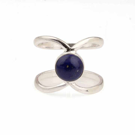 Top Selling Summer Sale 8mm Lapis Lazuli Stone Handmade Sterling Silver Fine Jewelry Double Band Dainty Ring for Women