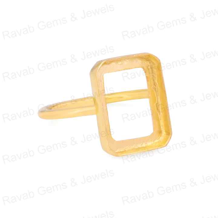 Handmade 925 Silver Gold Plated 10x12mm Rectangle Octagon Open Bezel Blank Gemstone Ring Setting Ashes Jewelry Making Findings