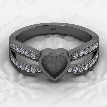 Genuine 925 Sterling Silver Semi Mount Ring Ultimate Heart Blank Bezel Design With Resin Ashes Good Keepsake Cremations Jewelry