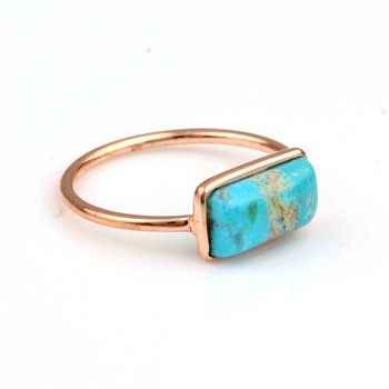 8x16mm Genuine Kingman Blue Arizona Turquoise Ring Fine Sterling Silver With Rose Gold Plating Timepieces Jewelry for Women