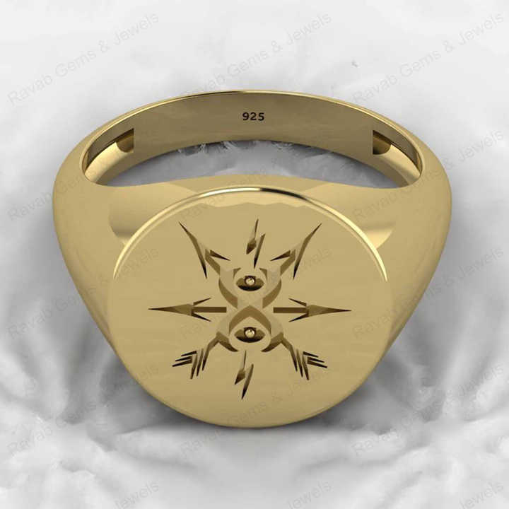Hot Selling Genuine 925 Sterling Silver North Star Compass Engraved Monogram Signet Men's Ring Customized Personalized Jewelry
