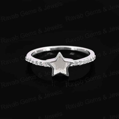 Handmade Genuine 925 Sterling Silver 6mm Star Half Eternity CZ Empty Blank Setting Ring Breastmilk DIY Ashes & Resin Jewelry