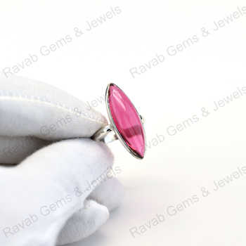 Top Selling 925 Sterling Silver Marquise Bezel Setting Ring 10x30mm Pink Tourmaline Quartz Fine Handmade Jewelry for Women