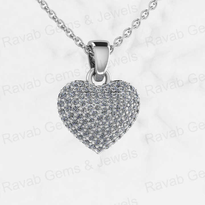 New Arrival 925 Silver 14mm Pave Diamond CZ Puffy Heart Love Hip Hop Charm Pendant Necklace Memorial Fine Jewelry For Women