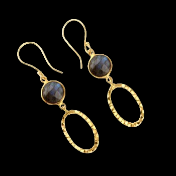 Best Quality Solid 925 Sterling Silver Genuine Labradorite 8mm Round Rose Cut 18k Gold Plated Drop Dangle Earring for Women