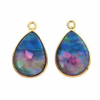 Multi-Abalone Shell 12x16mm Pear Charm Women Fine Birthstone Chakra Stone Jewelry 18K Gold Plated Hydro Quartz Gemstone Pendant