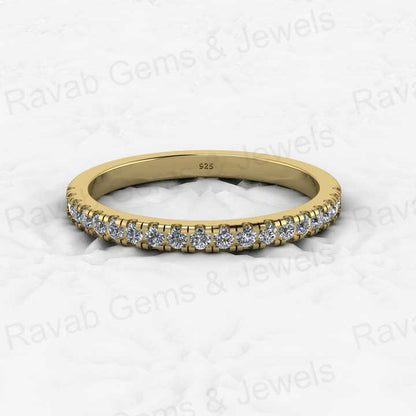 Beautiful Genuine 925 Sterling Silver CZ Diamond Half Eternity Wedding Band 18k Gold Vermeil Minimalist Women Ring Fine Jewelry