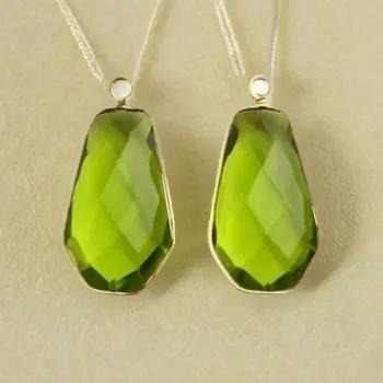 Best Quality Solid 925 Sterling Silver 18k Gold Filled Peridot Quartz Hydro 12x20mm Checker Cut Loop Charm Connector Pendant