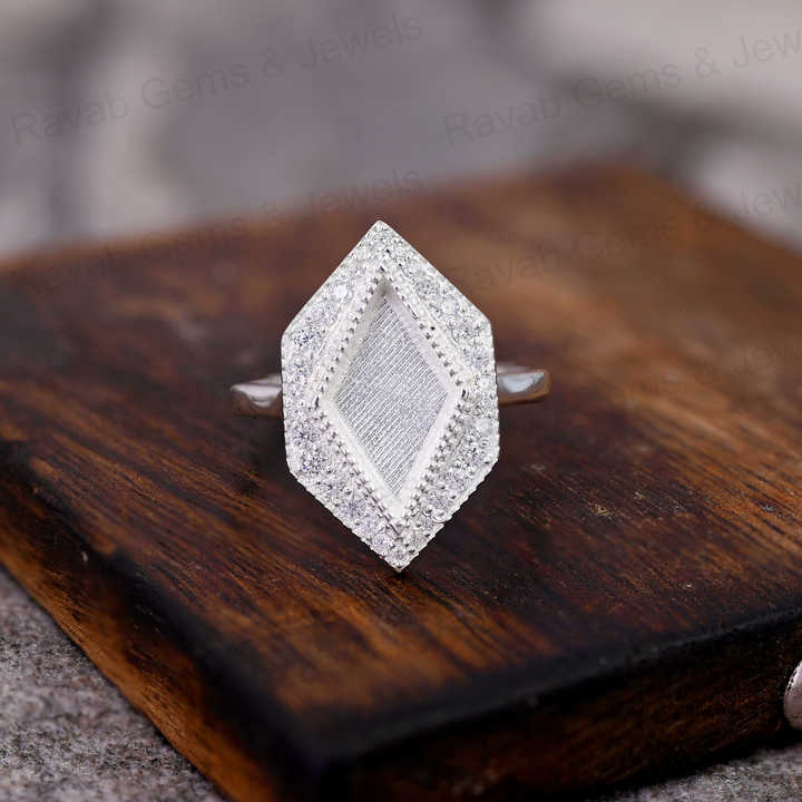 High Quality Handmade 925 Silver 13x8mm Rhombus Shape Close back bezel Blank Ring Setting Breastmilk DIY Ashes & Resin Jewelry