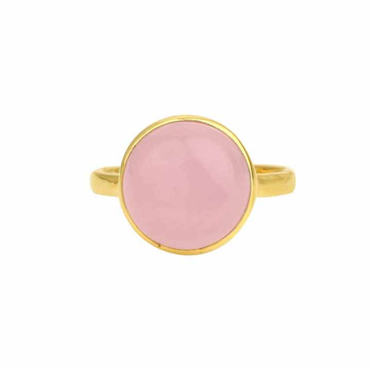 2024 New Arrival Unisex 18K Gold Plated Fine Ring Solid 925 Sterling Silver with Natural Rose Quartz 12mm Bezel Setting