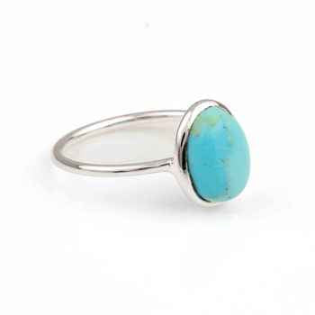 Best Selling 925 Silver Fine Ring for Women 10x14mm Blue Arizona Turquoise Gemstone Bezel Genuine Oval Shape Dainty Jewelry