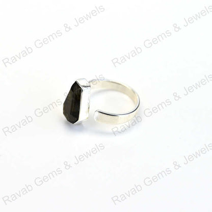 New Arrival Solid 925 Sterling Silver Natural Greenish Labradorite Coffin Fancy Shape Bezel Setting Ring for Women Jewelry