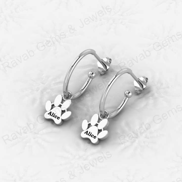Top Selling 925 Silver Gold Vermeil Eternity Custom Name Personalized Dog Paw Print Minimalist Earrings Fine Keepsake Jewelry