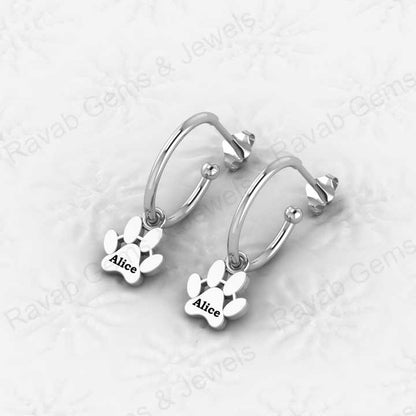 Top Selling 925 Silver Gold Vermeil Eternity Custom Name Personalized Dog Paw Print Minimalist Earrings Fine Keepsake Jewelry