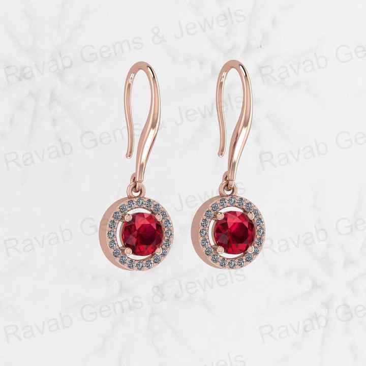 Christmas Sale Solid 925 Sterling Silver Garnet Quartz Hydro 7mm Round Cut Prong Setting Drop Dangle Earring for Women Jewelry