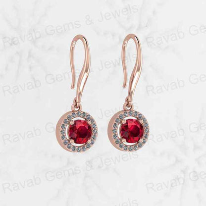 Christmas Sale Solid 925 Sterling Silver Garnet Quartz Hydro 7mm Round Cut Prong Setting Drop Dangle Earring for Women Jewelry
