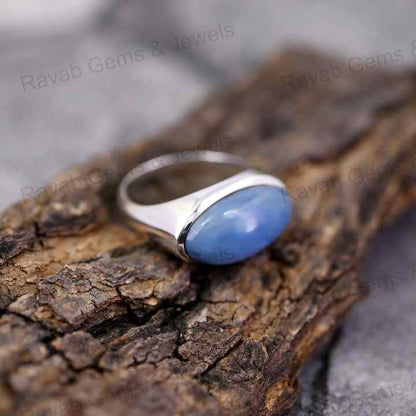 Best Selling 10x18mm Natural Blue Opal Oval Cabochon Healing Crystal 925 Silver Bezel Eternity Band Ring Fine Jewelry For Women