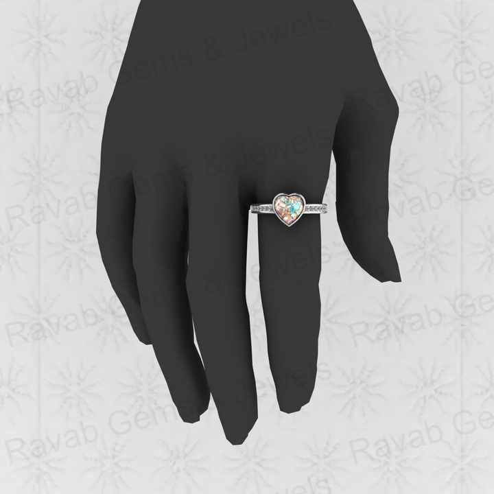 Top Selling Genuine 925 Silver 8x8mm Heart Pink & Blue Copper Turquoise Gemstone Ring for Women Valentine Gift Idea Jewelry
