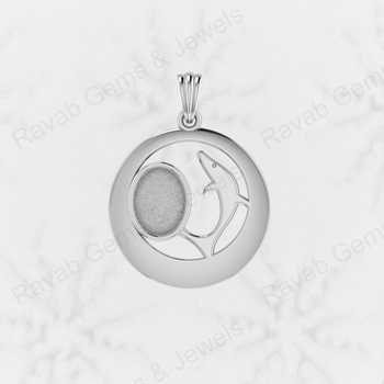 Solid 925 Sterling Silver 24mm Semi Mounting Charm Pendant Setting Dolphin Fish Circle Breast Milk Keepsake Jewelry Solid 925
