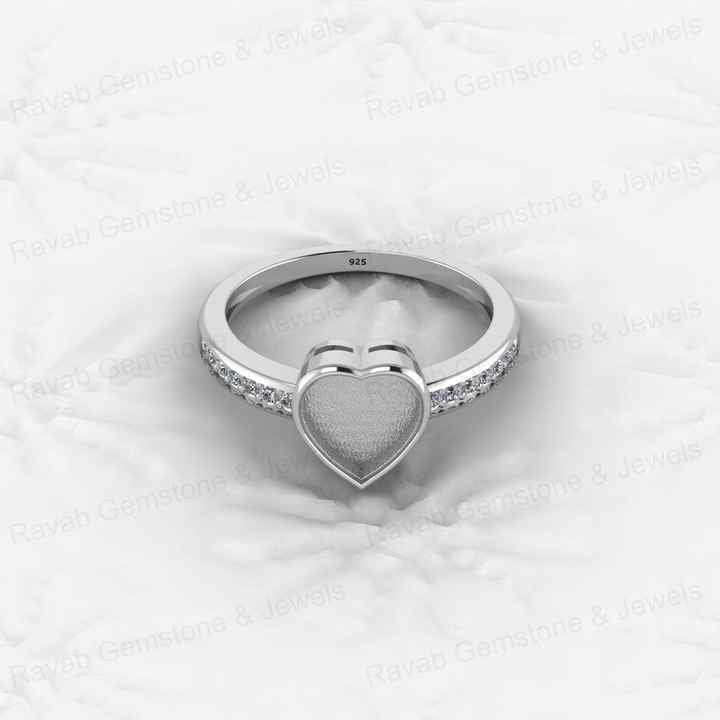 High Quality Genuine 925 Silver 8mm Heart With CZ Semi Mount Blank Setting for Proposal Rings Breastmilk Keepsake Women Jewelry