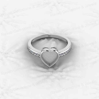 High Quality Genuine 925 Silver 8mm Heart With CZ Semi Mount Blank Setting for Proposal Rings Breastmilk Keepsake Women Jewelry