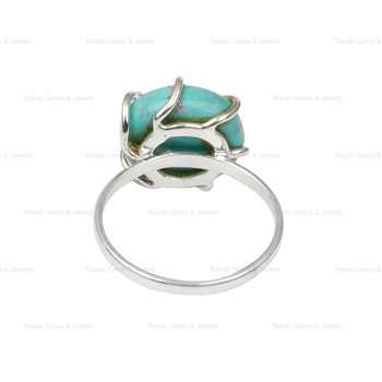Top Selling 925 Sterling Silver Women's Ring New Design 12mm Kingman Arizona Turquoise Gemstone 6 Prong Setting Dainty Fine