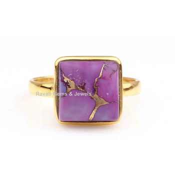18K Gold Plated Fine Jewelry Magnificent Men's 925 Sterling Silver Ring Natural Purple Copper Turquoise Gemstone Ring Fine