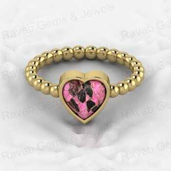 Top Selling 925 Genuine Silver 8x8mm Minimalist Beaded Cocktail Ring Women Heart Black Pink Mohave Copper Weddings Other