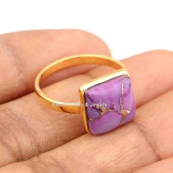 18K Gold Plated Fine Jewelry Magnificent Men's 925 Sterling Silver Ring Natural Purple Copper Turquoise Gemstone Ring Fine