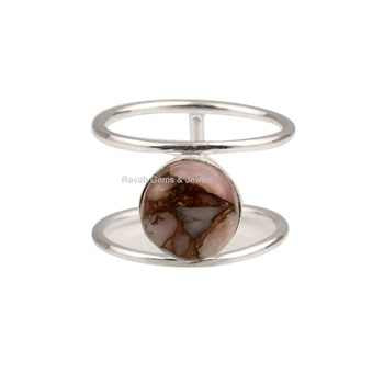 Hot Selling Dainty Handmade 925 Silver Genuine 10mm Pink Opal Bohemian Double Band Women's Handmade Promise Ring Fine Jewelry