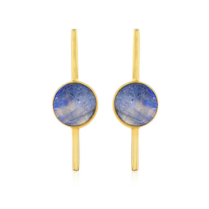 Genuine Solid 925 Sterling Silver Natural Madagascar Labradorite Round Flat 10mm Bezel Setting Fine Stud Earring For Women's