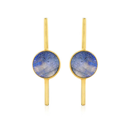 Genuine Solid 925 Sterling Silver Natural Madagascar Labradorite Round Flat 10mm Bezel Setting Fine Stud Earring For Women's