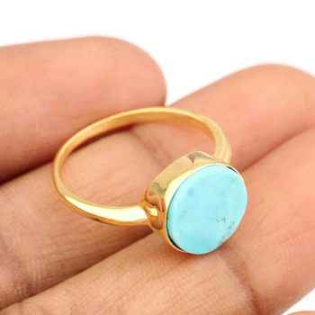New Arrival 925 Sterling Silver Women's Designer Ring 18k Gold Vermeil With Genuine Kingman Blue Arizona Turquoise Gemstone