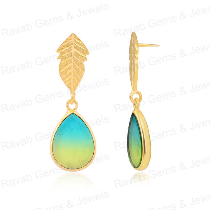 Best Selling Handmade 925 Silver Bio Tourmaline Doublet Quartz Art Deco Leaf Palm Dangle Drop Earring Fine Jewelry For Women