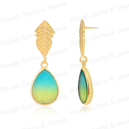 Best Selling Handmade 925 Silver Bio Tourmaline Doublet Quartz Art Deco Leaf Palm Dangle Drop Earring Fine Jewelry For Women