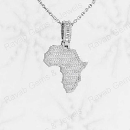 Top Quality Solid 925 Sterling Silver 15x30mm African Map Micro Pave Diamond Setting Charm Pendant Country Lover Fine Jewelry