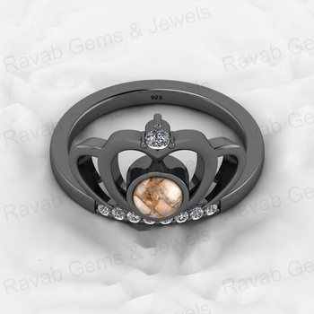 Top Selling 925 Genuine Silver 5mm White Caliste Copper Composite Gemstone CZ Diamond Princess Crown Design Ring for Women