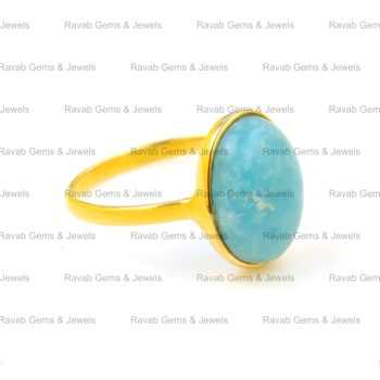 Beautiful 10x14mm Natural Smithsonite Gemstone Bezel 18k Gold Plated Silver Dainty Oval Shape Ring for Women Handmade Jewelry