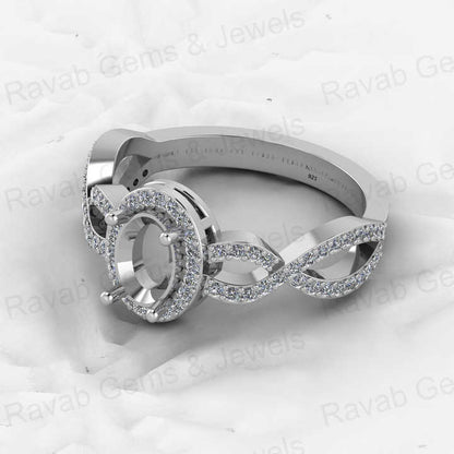 925 Solid Sterling Silver 8x6mm Oval Semi Mount Blank Setting Infinity Ring for Breastmilk & Keepsake Resin Ceramic Jewelry