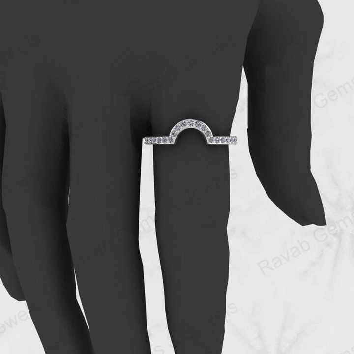 Top Selling Genuine 925 Silver Vermeil Half Eternity Band Dainty Micro Pave CZ Crescent Curve Minimalist Women Ring Fine Jewelry